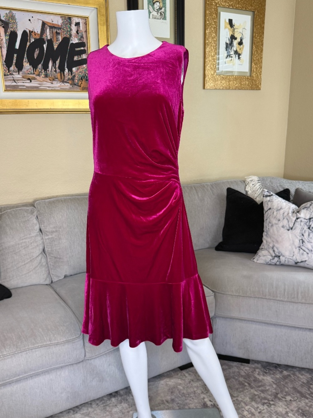ELIZA J Magenta Velvet Draped Sheath Dress Size 6 NWT